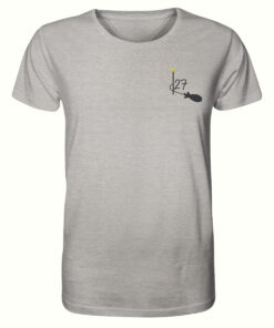 Spod Rocket T-Shirt in grau meliert mit Futterrakete und Distance Stick für Karpfenangler. Ein tolles Karpfen Shirt für Angler.