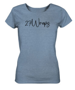 Damen Angler T-Shirt für Anglerinnen im melierten blau mit 27Wraps Schriftzug.