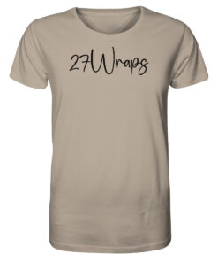 Sandfarbenes T-Shirt für Karpfenangler mit 27Wraps Aufdruck.
