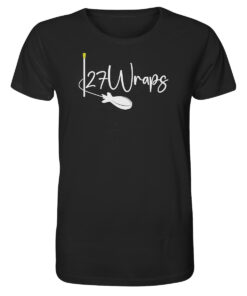 27Wraps Logo mit Spod und Distance Sticks auf einem T-Shirt für Angler in schwarz.