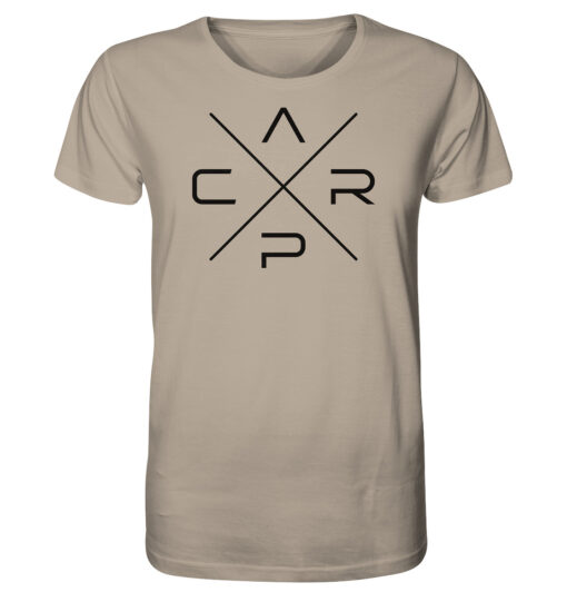 Carp T-Shirt für Karpfenangler in sandfarben aus bester Bio-Baumwolle.