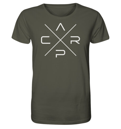 Carp T-Shirt für Karpfenangler in olivgrün aus bester Bio-Baumwolle.