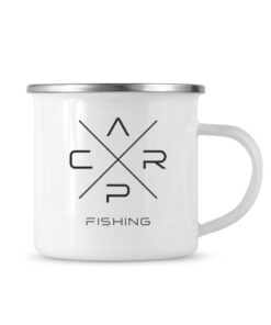 Carp Fishing Emaille Tasse für Karpfenangler mit besonderem Anglermotiv.