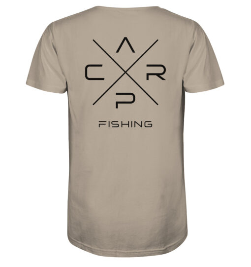 Carp Fishing T-Shirt für Karpfenangler in sandfarben mit Rückendruck.