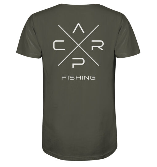 Carp Fishing T-Shirt für Karpfenangler in olivgrün mit Rückendruck.