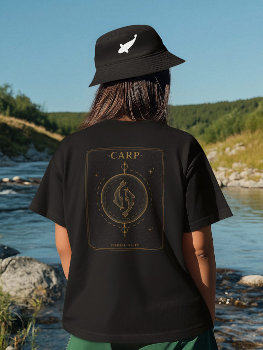 Carp Style Bucket Hat für Karpfenangler: Anglerhut mit Stick für Karpfenangler. Besonderer Fischerhut aus Bio-Baumwolle mit elegantem Karpfen Stick. Ein toller Hut für Angler - ideal auch als Angler Geschenk.