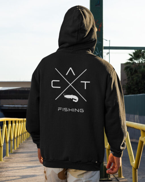 Bedruckter Hoodie für Welsangler mit Catfishing Design.