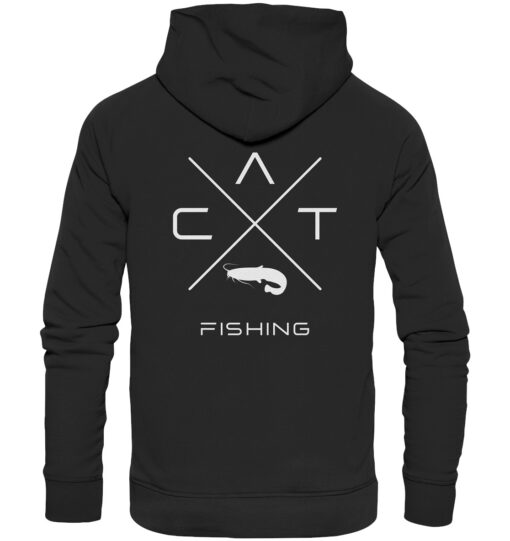 Schwarzer Hoodie für Welsangler mit Catfishing Design.