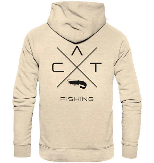 Naturweißer Hoodie für Welsangler mit Catfishing Design.