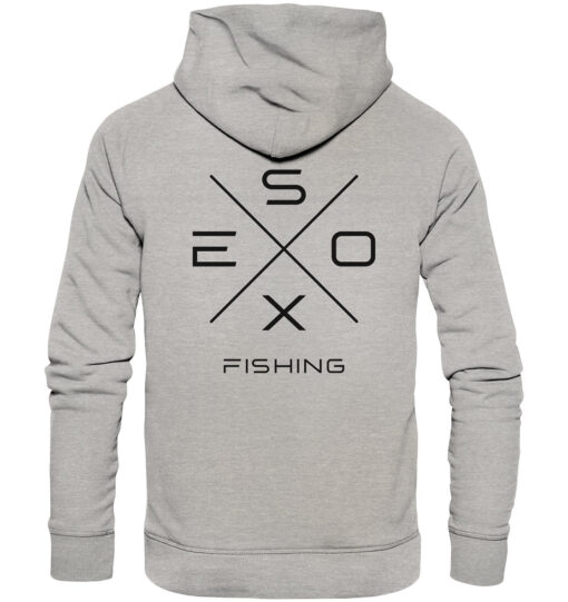 Esox Fishing Hoodie für Raubfischangler in graumeliert mit elegantem Rückendruck.