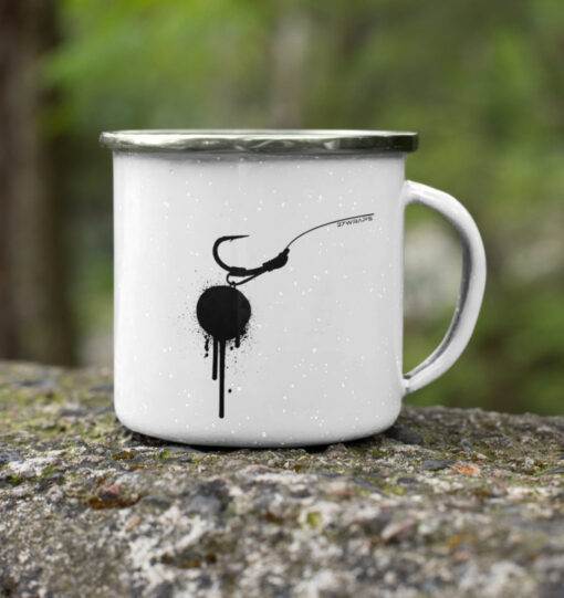 Hookbait Graffiti Emaille Tasse für Karpfenangler. Ideal als Geschenk für Angler.