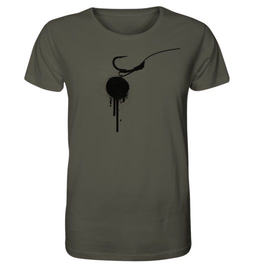 Olivgrünes Hookbait Graffiti T-Shirt für Karpfenangler. Bedruckte T-Shirts mit urbanen Karpfendesigns.