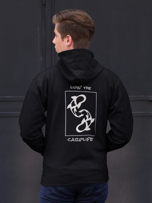 Bio Karpfen Hoodie für Karpfenangler: Livin' the carplife Carp Hoodie für Angler. Ein tolles Angler Geschenk.