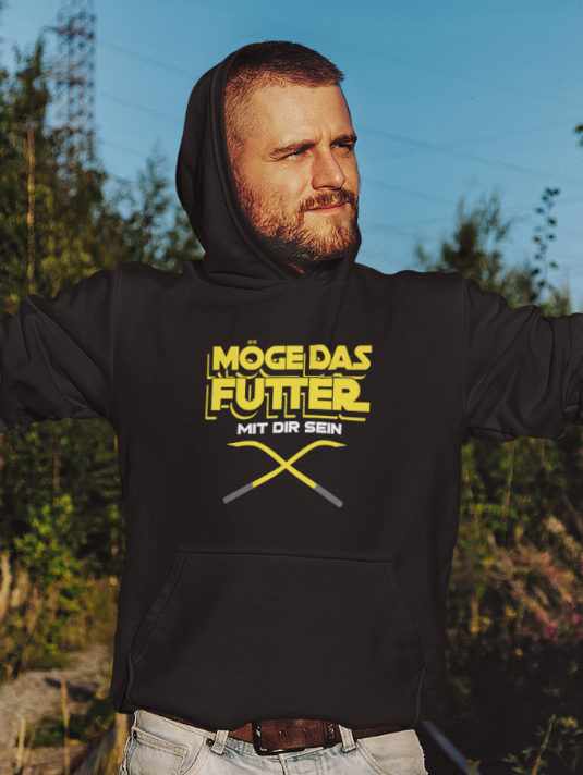 Lustiger Karpfen Hoodie für Karpfenangler: Bio Hoodie für Angler mit lustigem Druck: Möge das Futter mit dir sein! Ein lustiges Geschenk für Angler.