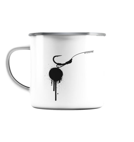 Hookbait Graffiti Emaille Tasse für Karpfenangler. Ideal als Geschenk für Angler.