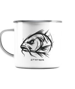 Urban Carp Emaille Tasse mit elegantem Karpfen Druck. Perfekt als Geschenk für Angler - urbane Tasse für Karpfenangler.