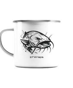 Urban Catfish Emaille Tasse für Welsangler mit elegantem Wels Druck. Perfekt als Geschenk für Angler - urbane Tasse für Wallerangler.