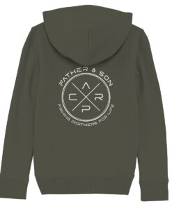 Carp Fishing Partners Anglerhoodie für Kinder in Olivgrün. Tolles Geschenk für angelnde Väter und Jungangler.