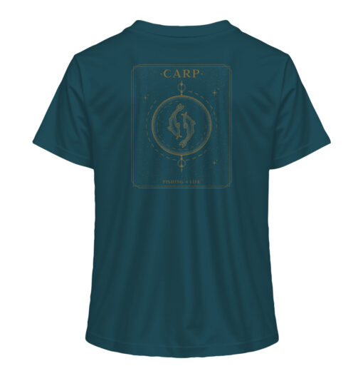 Damen Angler T-Shirt: blaues Carp Fishing for Life Bio Damen T-Shirt für Anglerinnen.