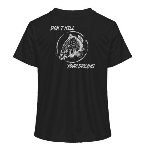 Damen Angler T-Shirt in schwarz mit "Don't kill your dreams" Rückendruck. Tolle T-Shirts für Anglerinnen und Damen Anglerbekleidung hier bestellen.