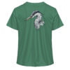 Graureiher Damen T-Shirt für Karpfenanglerinnen. Nachhaltige T-Shirts für Anglerinnen. Angler T-Shirt mit Graureiher Rückendruck in grün.