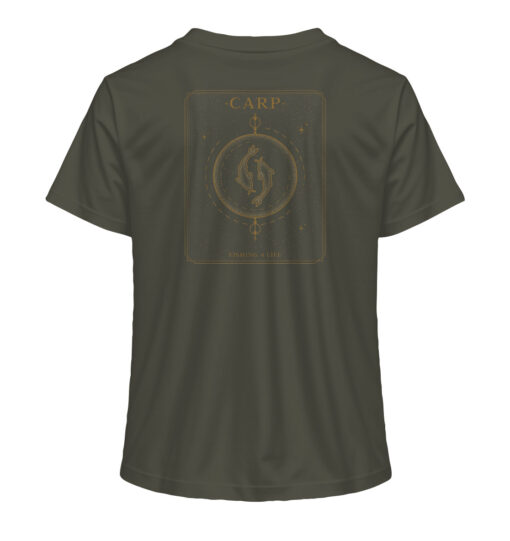 Damen Angler T-Shirt: olivgrünes Carp Fishing for Life Bio Damen T-Shirt für Anglerinnen.