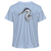 Graureiher Damen T-Shirt für Karpfenanglerinnen. Nachhaltige T-Shirts für Anglerinnen. Angler T-Shirt mit Graureiher Rückendruck in hellblau.