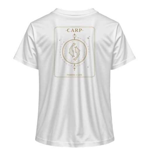 Damen Angler T-Shirt: weißes Carp Fishing for Life Bio Damen T-Shirt für Anglerinnen.