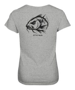 Urban Carp Damen T-Shirt: ein cooles Karpfen Shirt für Frauen mit Rückendruck in graumeliert. Ein cooles Angler T-Shirt und Geschenk für Karpfenanglerinnen.