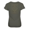Catfishing 4 Life Damen T-Shirt für Welsangler: ein elegantes Wels Shirt für Angler mit Rückendruck in olivgrün. Ein besonderes Waller T-Shirt und eine tolle Geschenkidee für Welsangler.