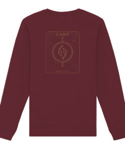 Bedrucktes Karpfenangler Sweatshirt: Carp Fishing for Life Bio Sweatshirt für Karpfenangler in burgund rot.