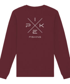 Pike Fishing Sweatshirt für Raubfischangler in burgundy mit elegantem Rückendruck.