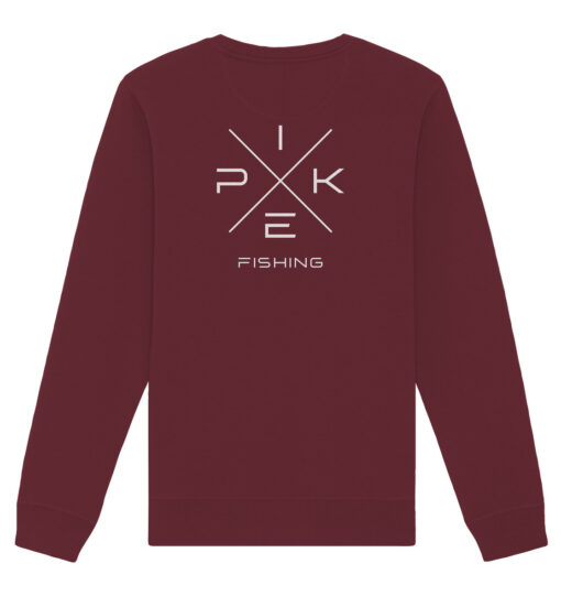 Pike Fishing Sweatshirt für Raubfischangler in burgundy mit elegantem Rückendruck.