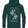 Grüner Bio Karpfen Hoodie für Angler: Livin' the carplife Hoodie für Karpfenangler mit Rückendruck. Ein tolles Angler Geschenk.