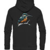 Bio Eisvogel Hoodie für Karpfenangler: schwarzer Eisvogel Hoodie für Naturfreunde. Ein toller Karpfen Hoodie und Geschenk für Angler.