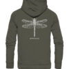Bio Libellen Hoodie für Karpfenangler: olivgrüner Dragonfly Hoodie für Angler. Ein toller Karpfen Hoodie und Geschenk für Angler.