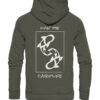 Olivgrüner Bio Karpfen Hoodie für Angler: Livin' the carplife Hoodie für Karpfenangler mit Rückendruck. Ein tolles Angler Geschenk.