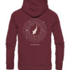 Premium Bio Karpfen Hoodie für Karpfenangler: Moon Carp Hoodie für Karpfenangler mit Rückendruck in Burgundrot. Ein tolles Angler Geschenk.