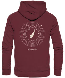 Premium Bio Karpfen Hoodie für Karpfenangler: Moon Carp Hoodie für Karpfenangler mit Rückendruck in Burgundrot. Ein tolles Angler Geschenk.