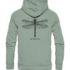Bio Libellen Hoodie für Karpfenangler: hellgrüner Dragonfly Hoodie für Angler. Ein toller Karpfen Hoodie und Geschenk für Angler.