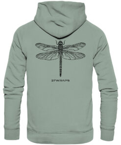 Bio Libellen Hoodie für Karpfenangler: hellgrüner Dragonfly Hoodie für Angler. Ein toller Karpfen Hoodie und Geschenk für Angler.