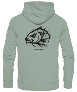 Urban Carp Hoodie: ein cooler Karpfen Hoodie für Karpfenangler mit Rückendruck in aloe. Ein cooler Angler Hoodie und eine tolle Geschenkidee für Karpfenangler.