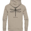 Bio Libellen Hoodie für Karpfenangler: sandfarbener Dragonfly Hoodie für Angler. Ein toller Karpfen Hoodie und Geschenk für Angler.
