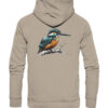 Bio Eisvogel Hoodie für Karpfenangler: sandfarbener Eisvogel Hoodie für Naturfreunde. Ein toller Karpfen Hoodie und Geschenk für Angler.