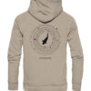Premium Bio Karpfen Hoodie für Karpfenangler: Moon Carp Hoodie für Karpfenangler mit Rückendruck in Sandfarben. Ein tolles Angler Geschenk.
