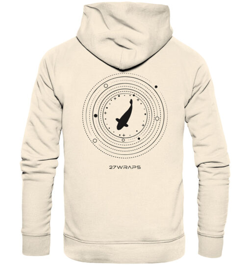 Premium Bio Karpfen Hoodie für Karpfenangler: Moon Carp Hoodie für Karpfenangler mit Rückendruck in Naturweiß. Ein tolles Angler Geschenk.