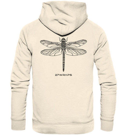 Bio Libellen Hoodie für Karpfenangler: naturweißer Dragonfly Hoodie für Angler. Ein toller Karpfen Hoodie und Geschenk für Angler.