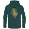 Hamsa Carp Hoodie für Karpfenangler: ein eleganter Karpfen Hoodie für Karpfenangler mit dem bekannten Hamsa Schutzsymbol in dunkelgrün. Ein eleganter Hoodie zum Karpfenangeln und eine besondere Geschenkidee für Karpfenangler.