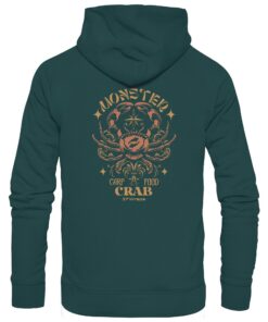 Monster Crab Hoodie für Karpfenangler: ein besonderer Karpfen Hoodie für Karpfenangler mit Rückendruck in dunkelgrün. Ein eleganter Hoodie zum Karpfenangeln und eine tolles Geschenk für den Boilieangler.