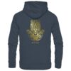 Hamsa Carp Hoodie für Karpfenangler: ein eleganter Karpfen Hoodie für Karpfenangler mit dem bekannten Hamsa Schutzsymbol in graublau. Ein eleganter Hoodie zum Karpfenangeln und eine besondere Geschenkidee für Karpfenangler.